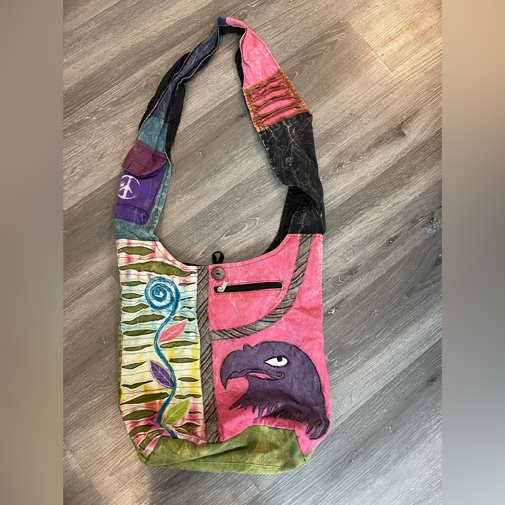 KPC Unique Vibrant and Colorful Patchwork Soft Design Zip Up Shoulder Bag - Picture 2 of 7